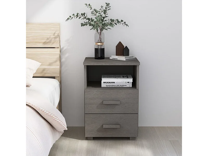Table de chevet HAMAR Gris clair 40x35x62 cm Bois de pin massif KEFWE84958