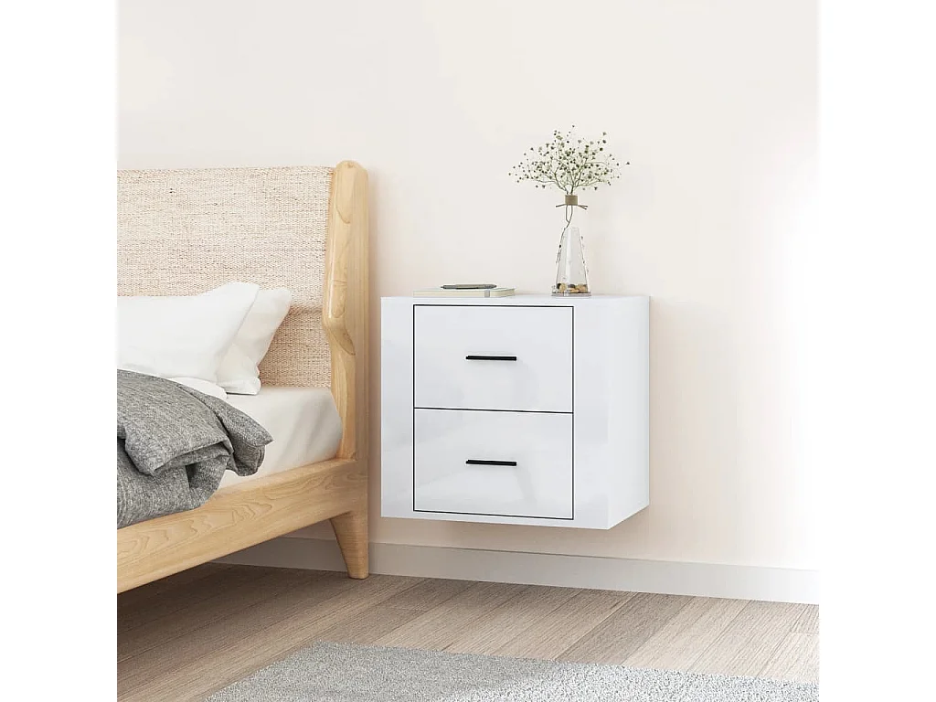 Mesita de noche de pared blanco brillante 50x36x47 cm ES71303