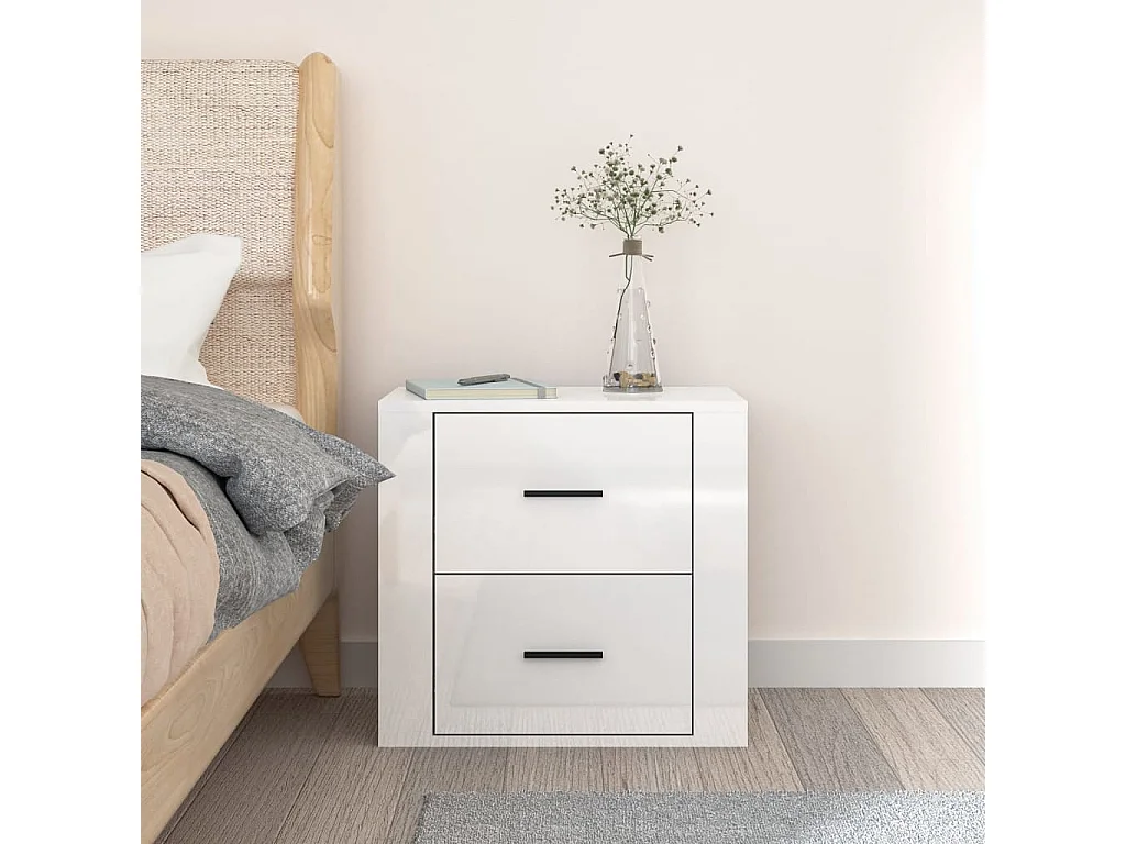 Mesita de noche de pared blanco brillante 50x36x47 cm ES71303