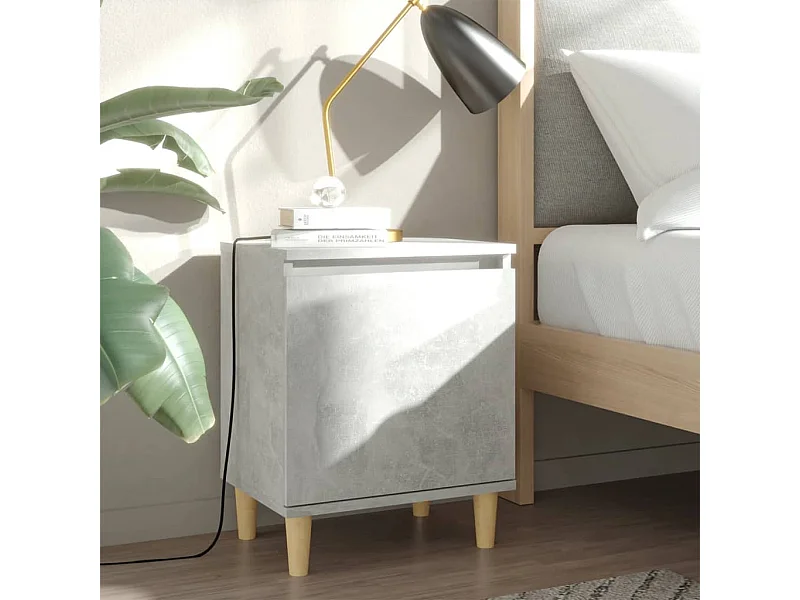 Mesita de noche patas madera maciza gris hormigón 40x30x50 cm ES27651