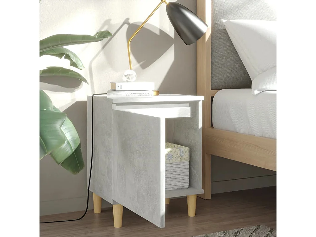 Table de chevet avec pieds en bois Gris béton 40x30x50 cm KEFWE57061