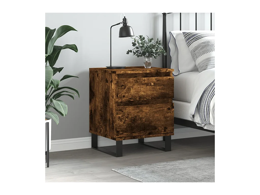 Nachtkastje 40x35x50 cm bewerkt hout gerookt eikenkleurig NL45648
