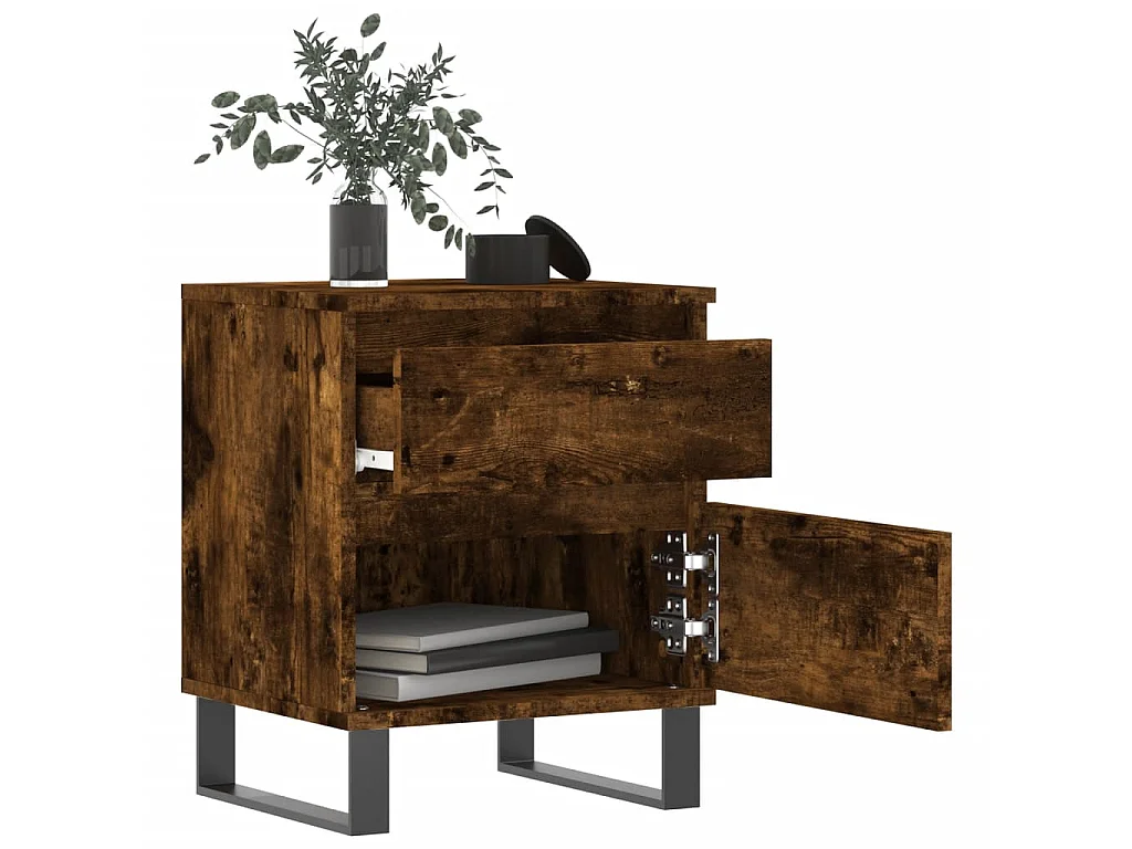 Nachtkastje 40x35x50 cm bewerkt hout gerookt eikenkleurig NL45648