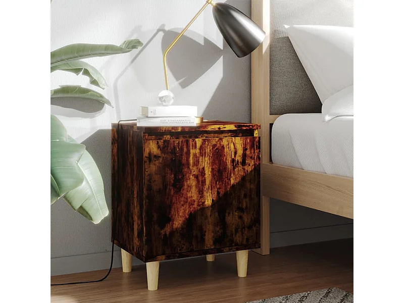 Table de chevet avec pieds en bois Chêne fumé 40x30x50 cm KEFWE41874
