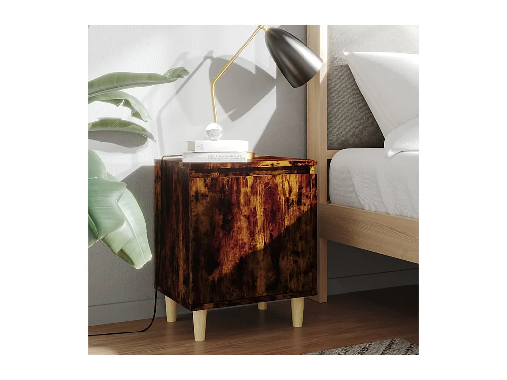 Nachtkastje met houten poten 40x30x50 cm gerookt eikenkleurig NL37212