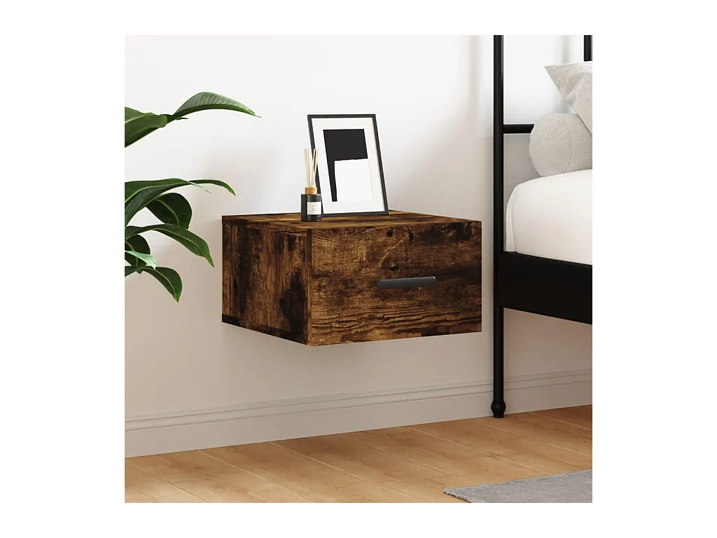 Table de chevet murale chêne fumé 35x35x20 cm QPD24221