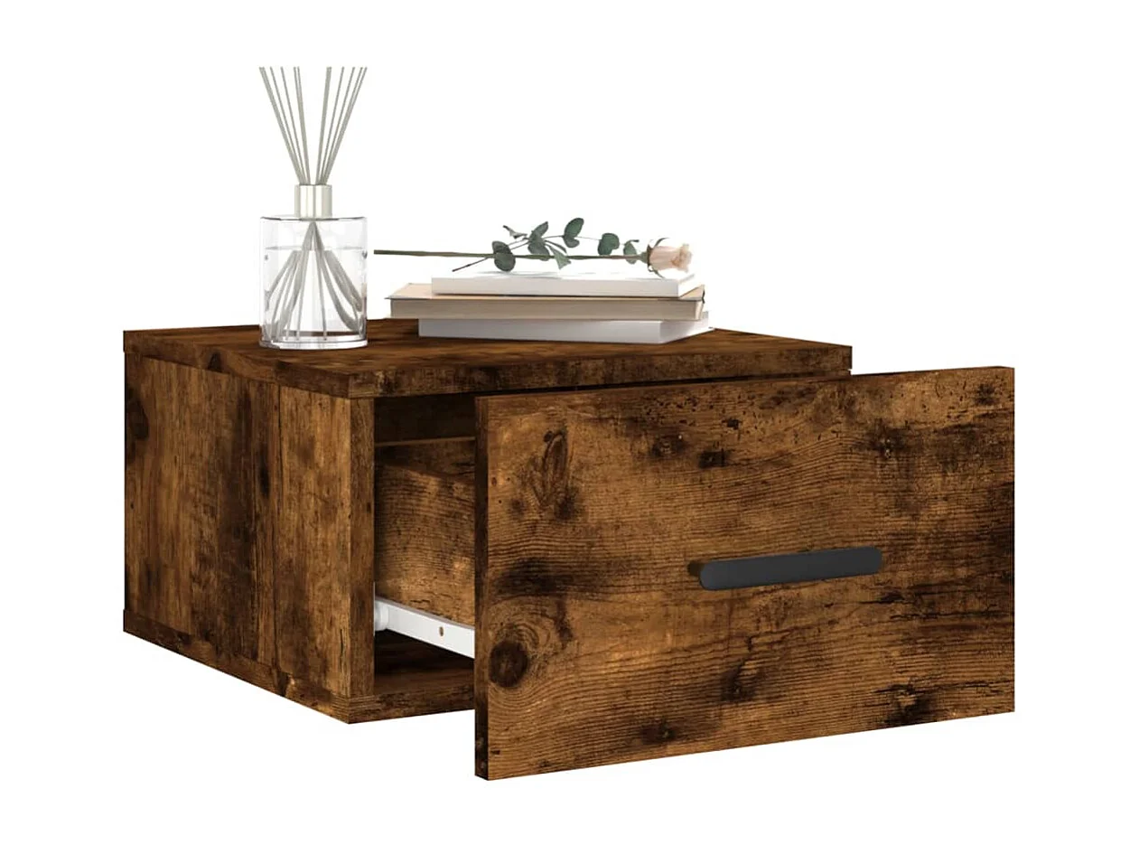 Table de chevet murale chêne fumé 35x35x20 cm QPD24221