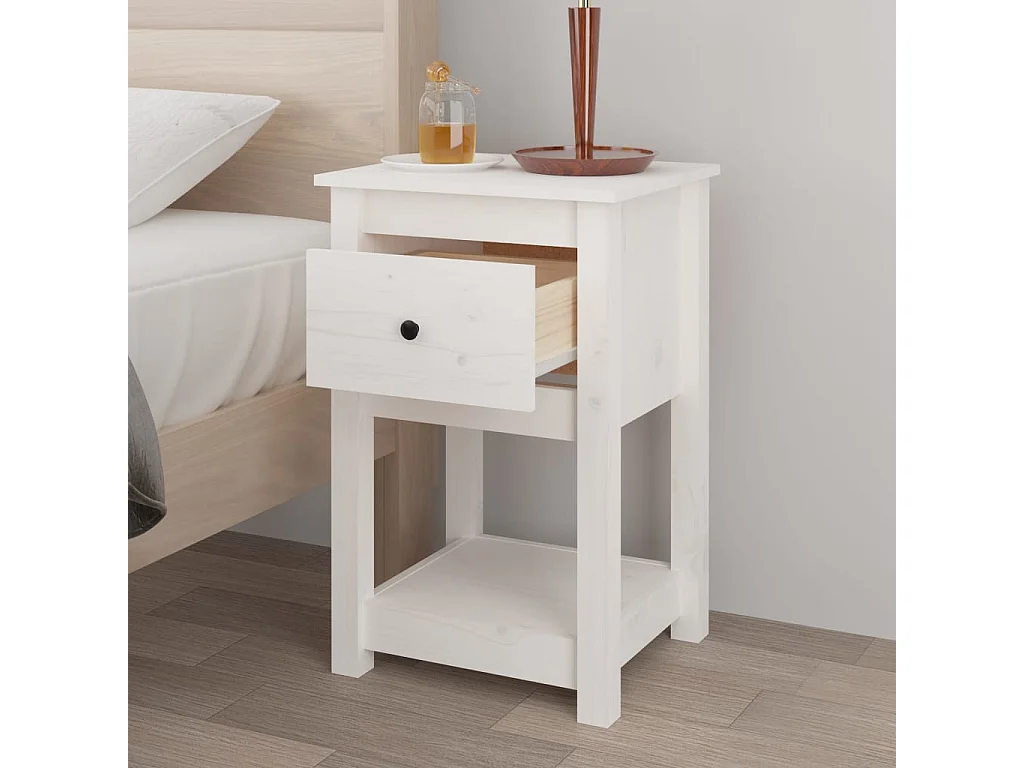 Mesa de cabeceira 40x35x61,5 cm madeira de pinho maciça branco PT22614