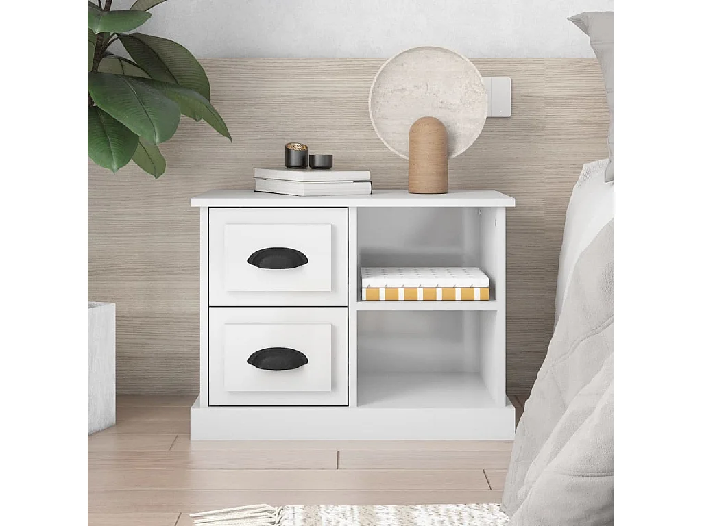 Table de chevet blanc brillant 60x35,5x45 cm KEFWE81034