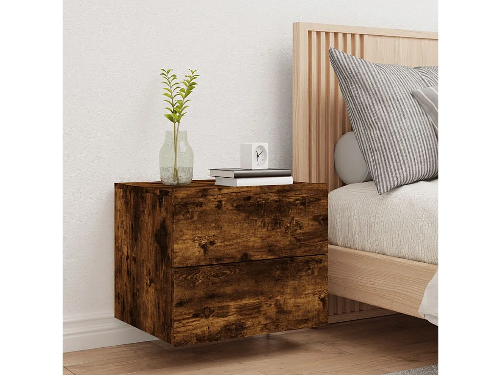 Table de chevet murale avec lumières LED chêne fumé KEFWE97466