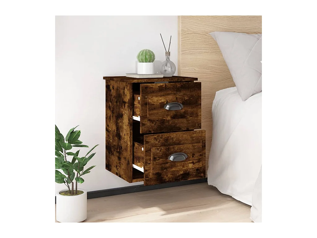 Mesita de noche de pared color roble ahumado 41,5x36x53 cm ES99796