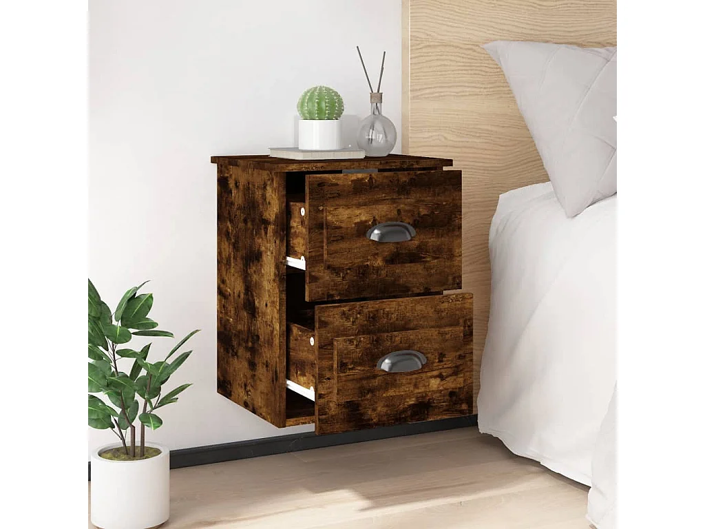 Table de chevet murale chêne fumé 41,5x36x53 cm KEFWE86623