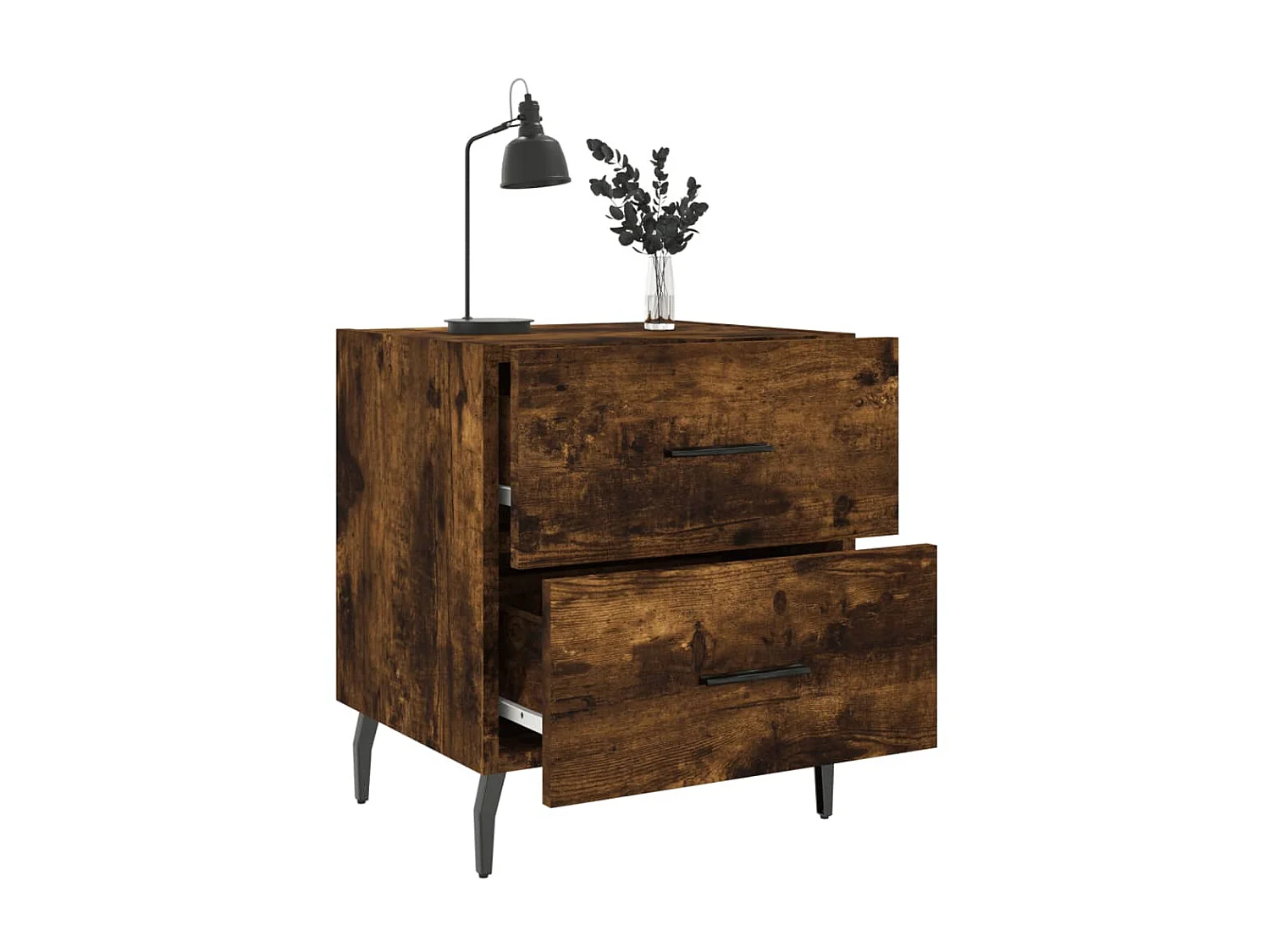 Nachtkastje 40x35x47,5 cm bewerkt hout gerookt eikenkleurig NL49242