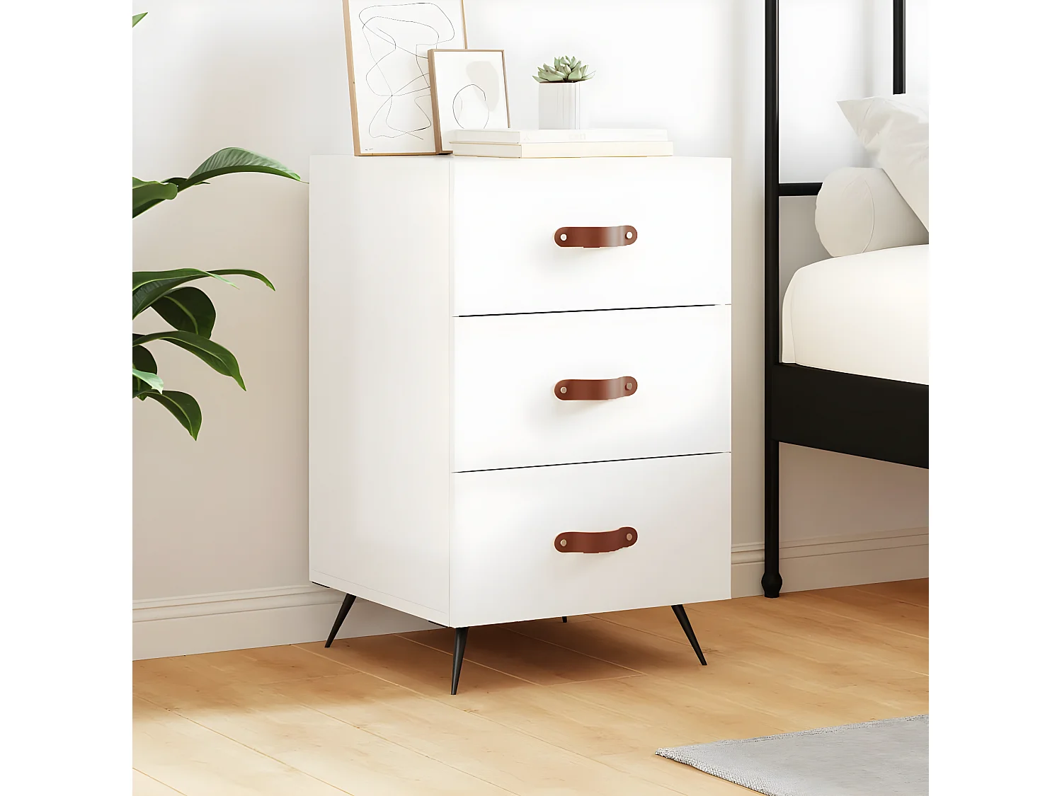 Table de chevet blanc brillant 40x40x66 cm bois d'ingénierie QPD49343