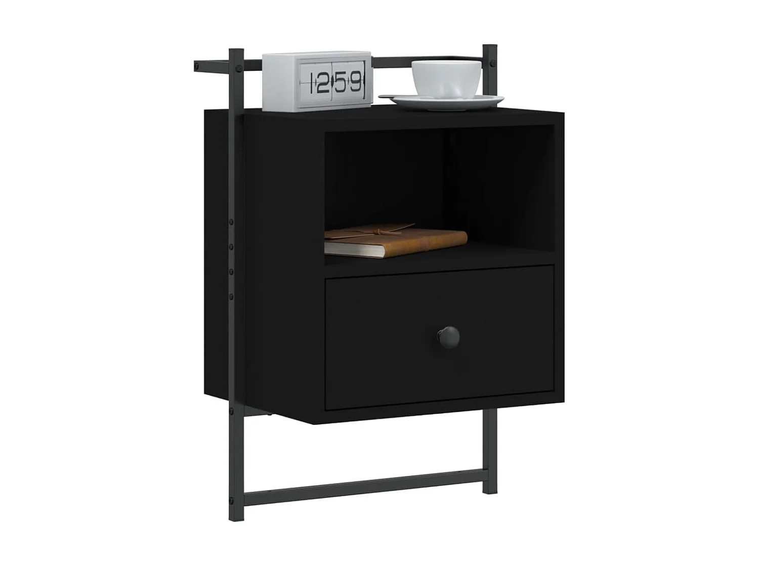 Nachtkastje wandgemonteerd 40x30x61 cm bewerkt hout zwart NL48714