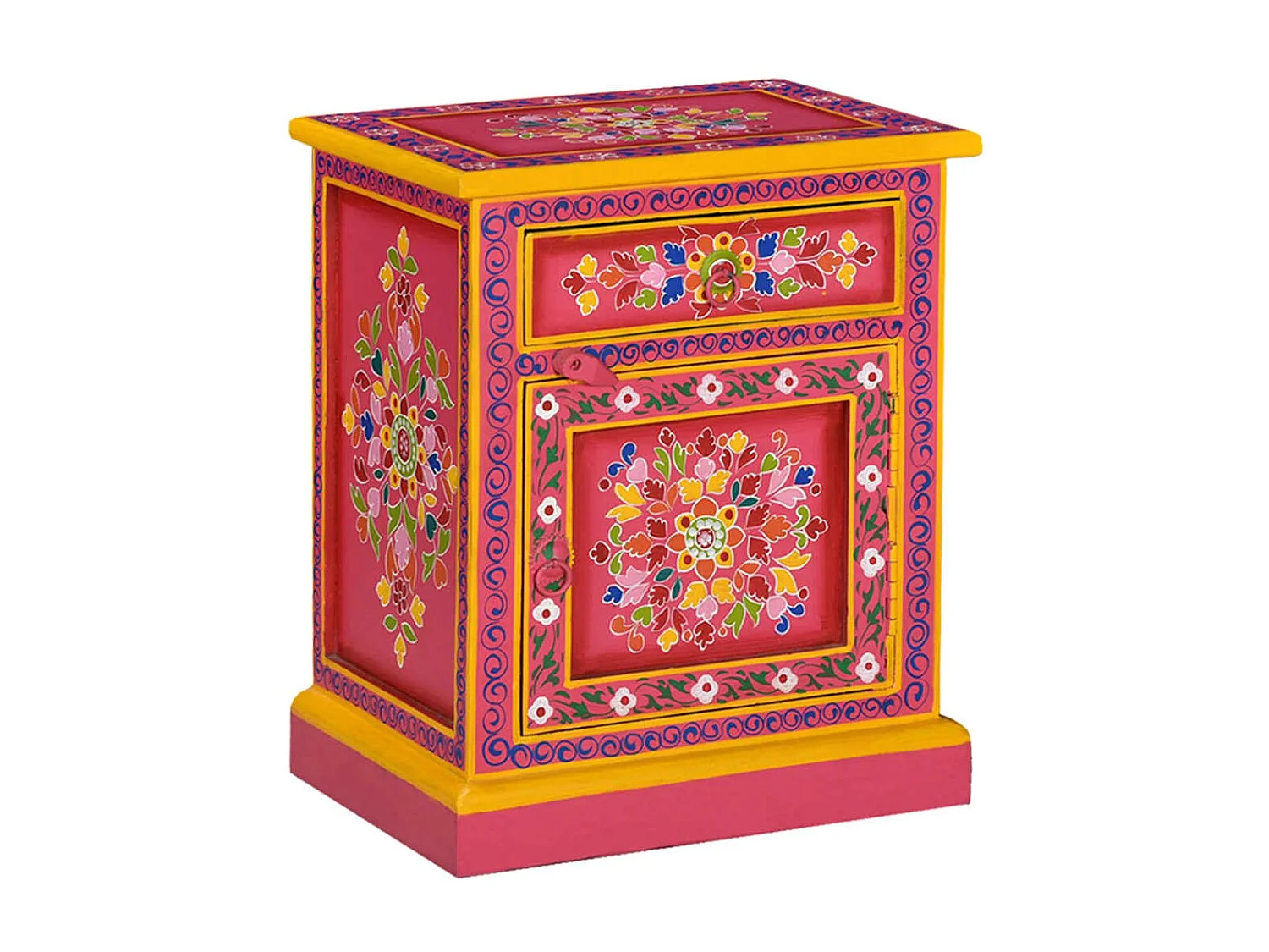 Mesita de noche de madera maciza de mango rosa pintada a mano ES95807