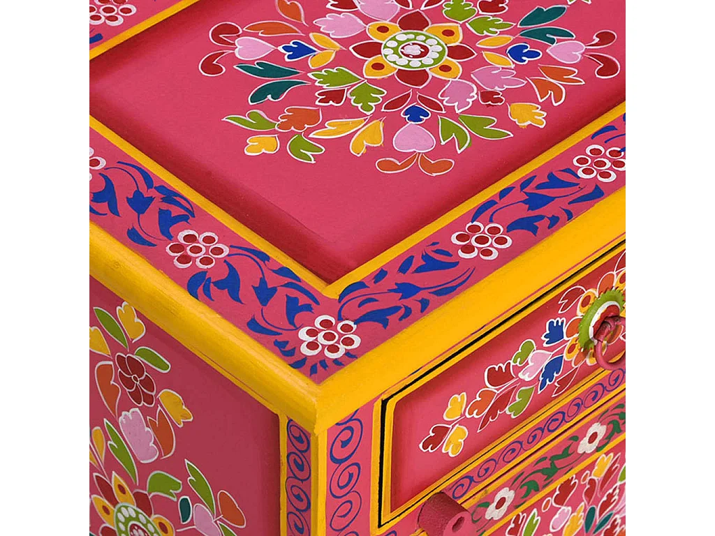 Mesita de noche de madera maciza de mango rosa pintada a mano ES95807
