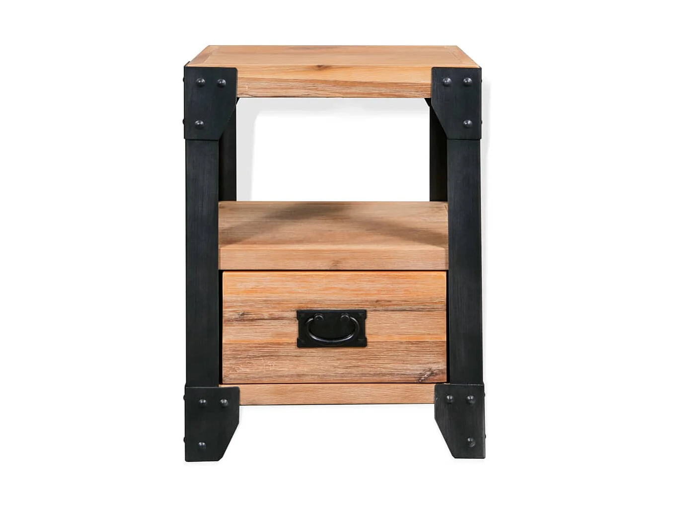 Mesita de noche de madera maciza acacia y acero 40x30x54 cm ES79258