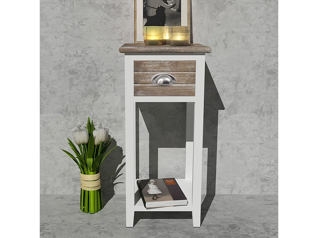 Table de chevet avec 1 tiroir Marron et blanc KEFWE18652