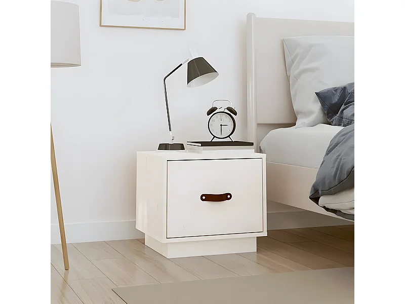 Mesita de noche madera maciza de pino blanco 40x34x35 cm ES41931