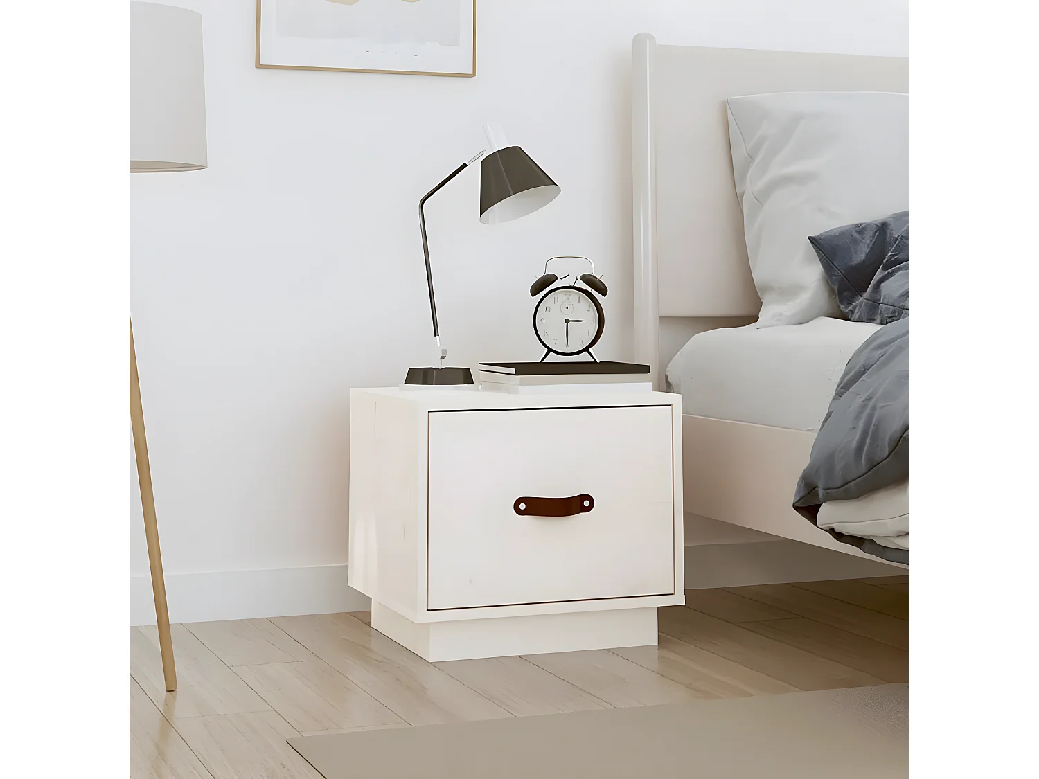 Mesita de noche madera maciza de pino blanco 40x34x35 cm ES41931