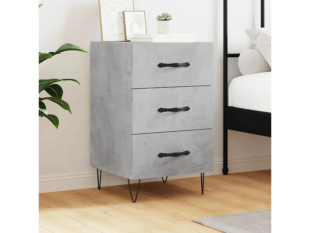 Table de chevet gris béton 40x40x66 cm bois d'ingénierie QPD51014