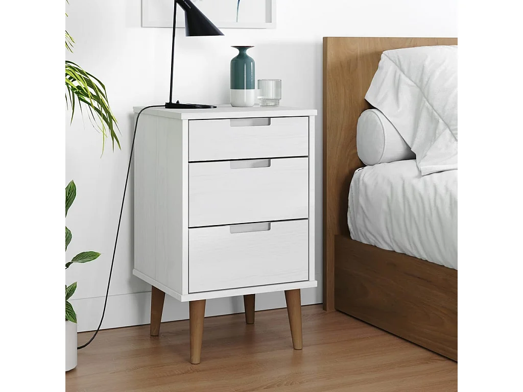 Table de chevet MOLDE Blanc 40x35x65 cm Bois de pin massif KEFWE31135