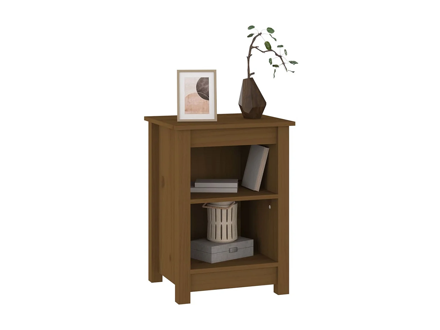 Mesita de noche madera maciza de pino marrón miel 40x35x55 cm ES76593