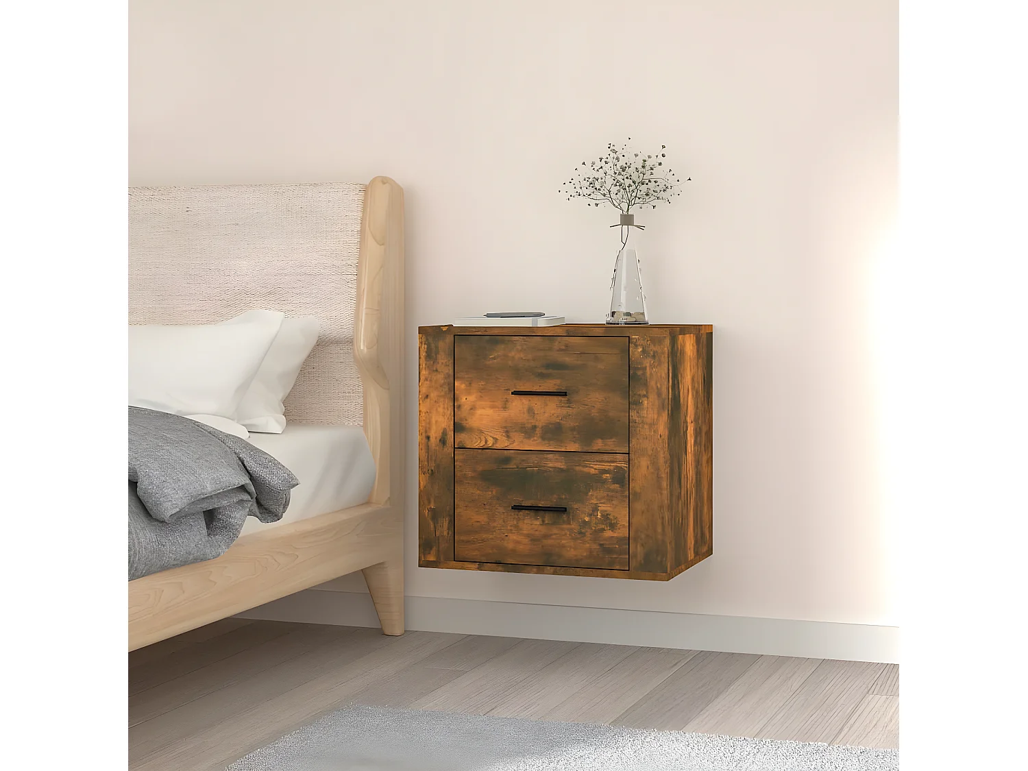 Mesa de cabeceira de parede 50x36x47 cm carvalho fumado PT38252