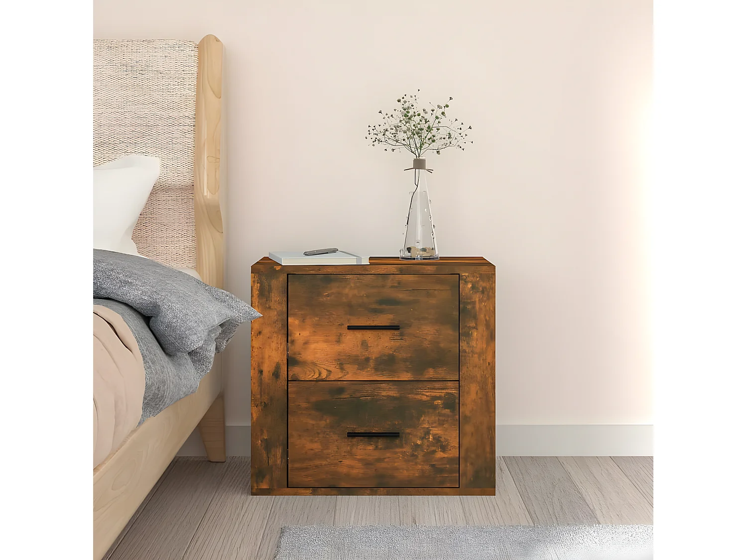 Mesa de cabeceira de parede 50x36x47 cm carvalho fumado PT38252