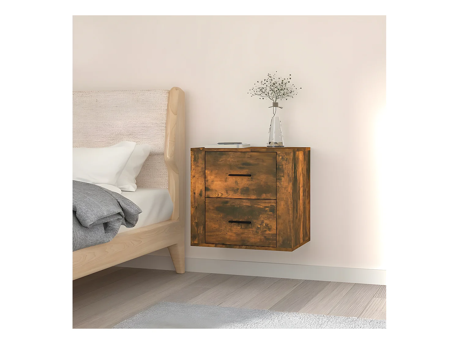 Table de chevet murale Chêne fumé 50x36x47 cm KEFWE63684