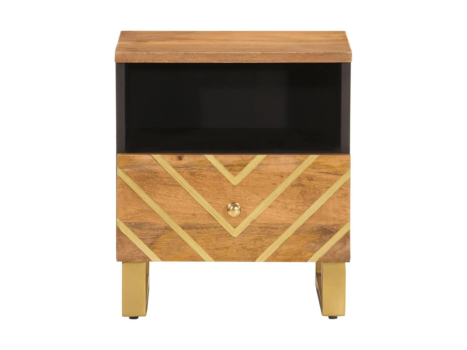 Mesita de noche de madera maciza de mango marrón y negro ES76056