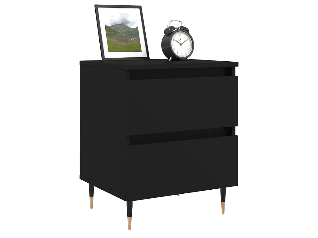 Mesita de noche madera de ingeniería negro 40x35x50 cm ES31390