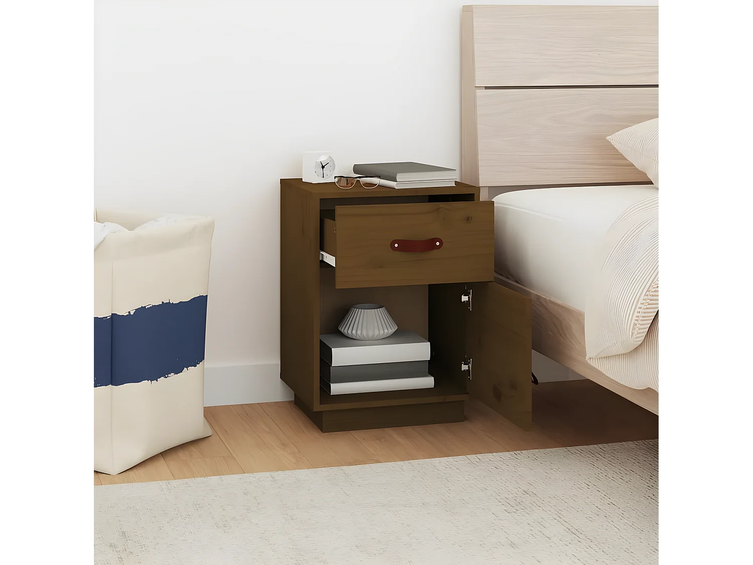 Mesa de cabeceira 40x34x55 cm pinho maciço castanho mel PT34889