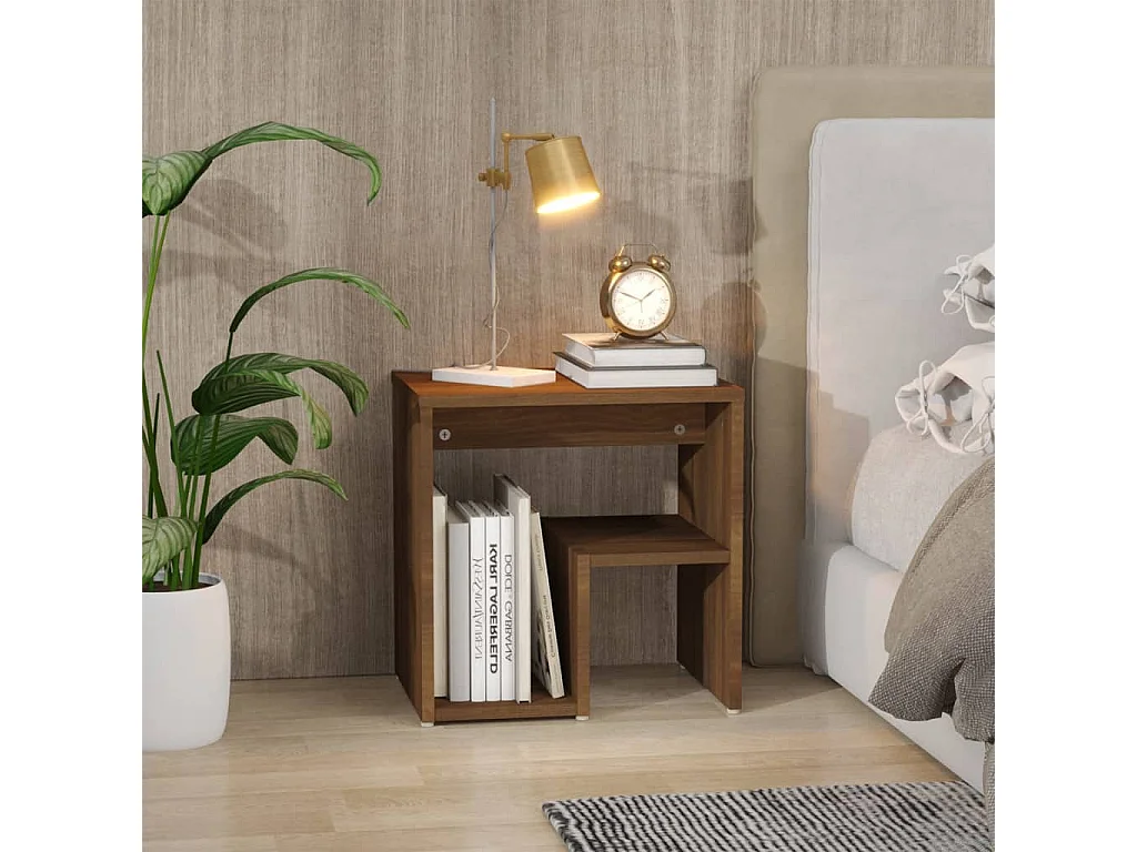 Mesita de noche madera contrachapada roble marrón 40x30x40 cm ES32514