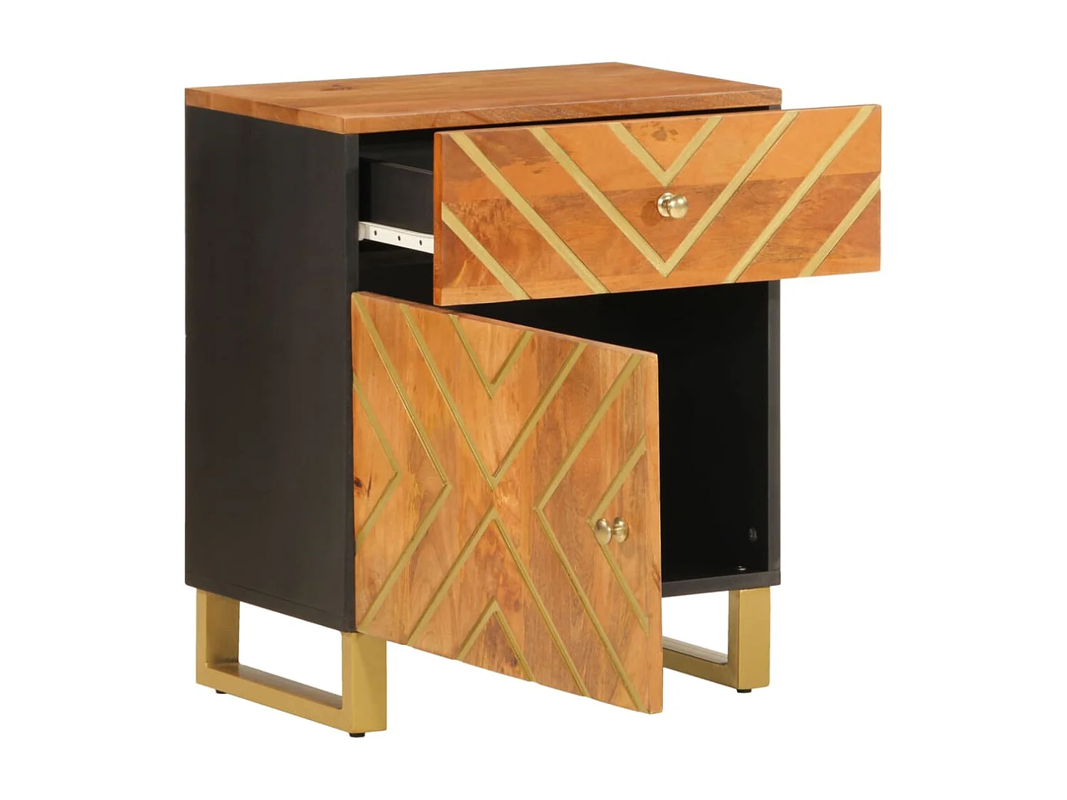 Mesa de cabeceira 50x33x60 cm mangueira maciça castanho e preto PT65761