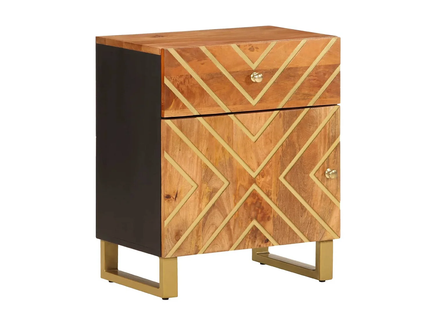 Table de chevet marron et noir 50x33x60 cm bois manguier solide QPD81292