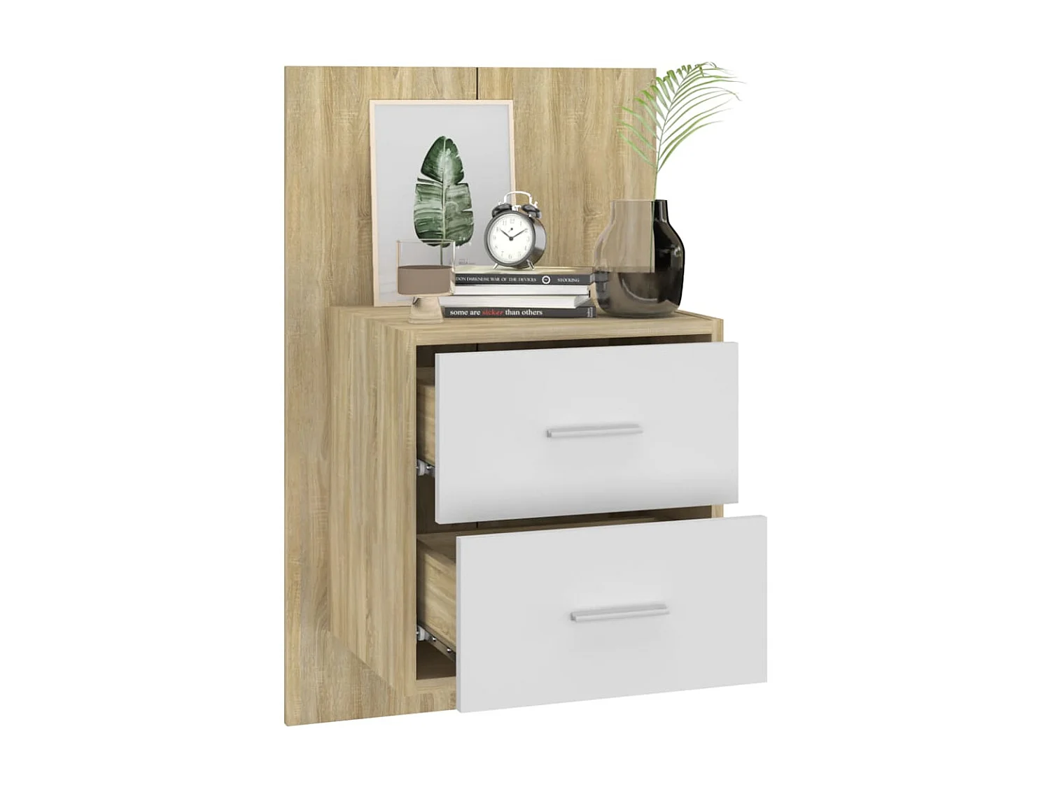 Nachtkastje wandgemonteerd wit en sonoma eikenkleurig NL11852