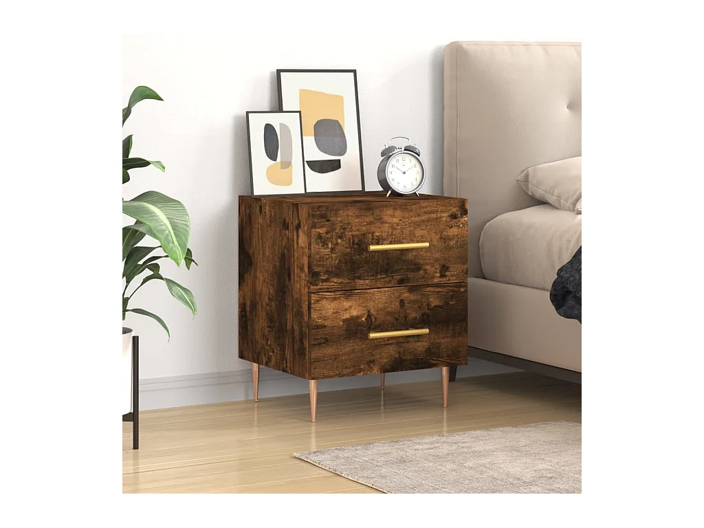 Table de chevet chêne fumé 40x35x47,5 cm bois d'ingénierie QPD43277
