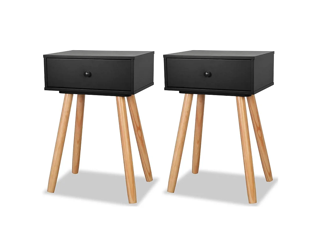 Lote de 2 Mesitas de noche. madera maciza de pino 40x30x61 cm negro ES58154
