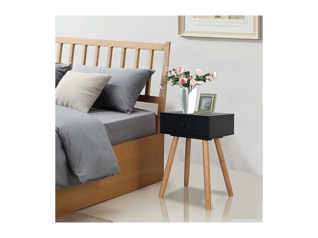 Lot de 2 Tables de chevet Bois de pin massif 40 x 30 x 61 cm Noir KEFWE98350