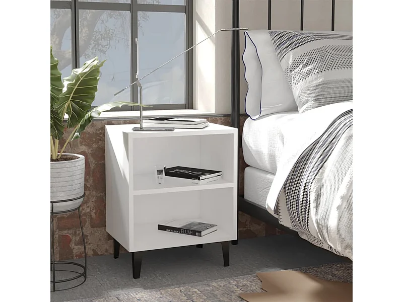 Mesa de cabeceira com pernas em metal 40x30x50 cm branco PT70811