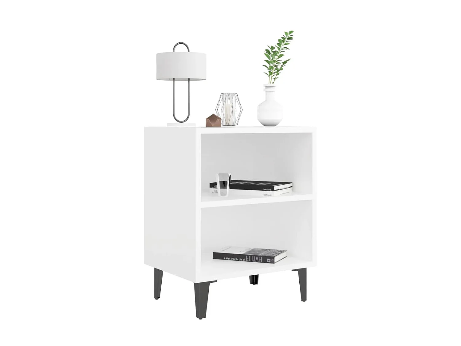 Table de chevet avec pieds en métal blanc 40x30x50 cm KEFWE57556