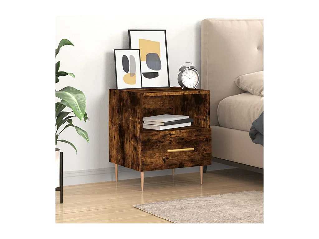 Table de chevet chêne fumé 40x35x47,5 cm bois d'ingénierie QPD35054