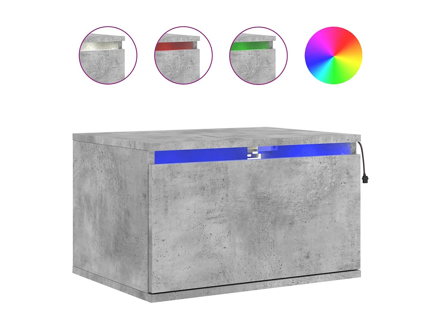 Table de chevet murale avec lumières LED gris béton KEFWE31349