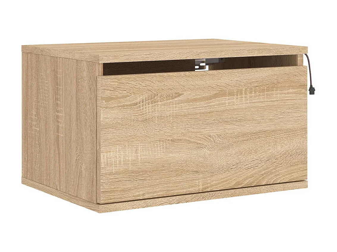 Mesita de noche de pared con luces LED roble Sonoma ES53877