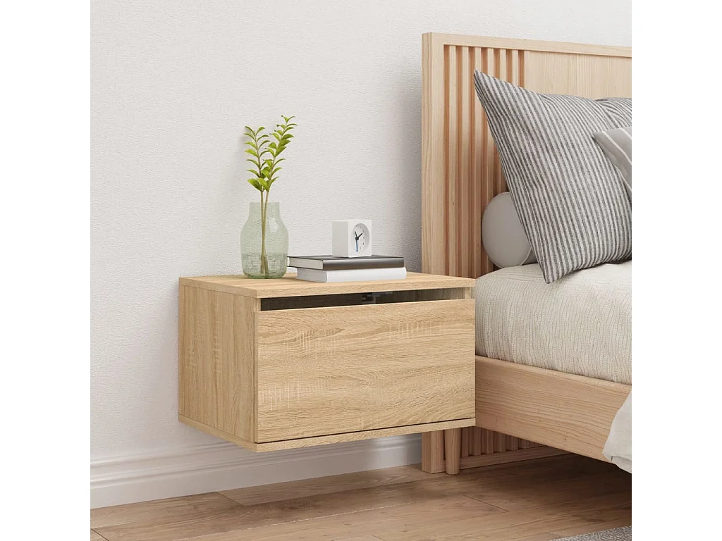 Mesita de noche de pared con luces LED roble Sonoma ES53877