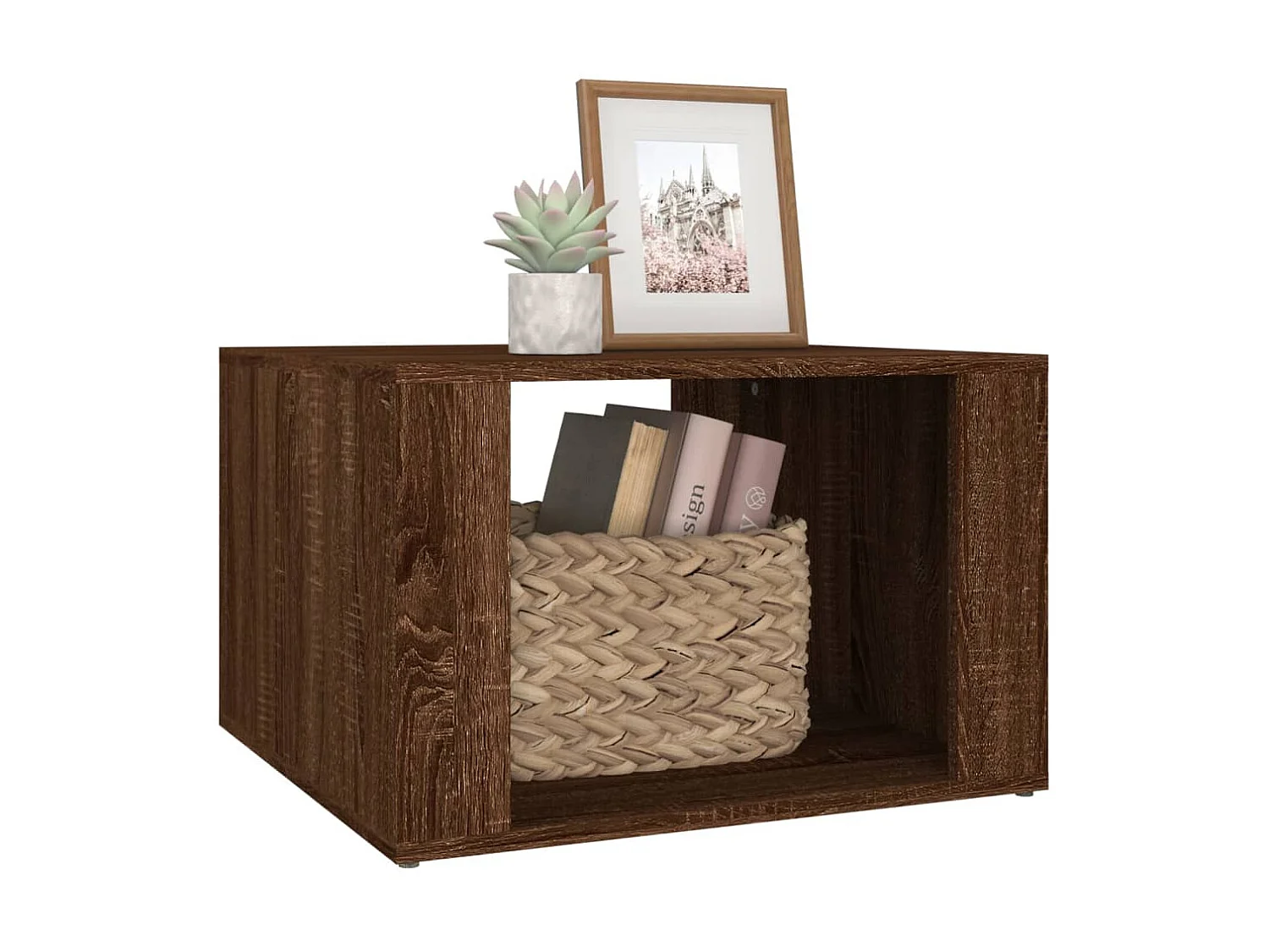 Mesita de noche madera contrachapada marrón roble 57x55x36 cm ES32136