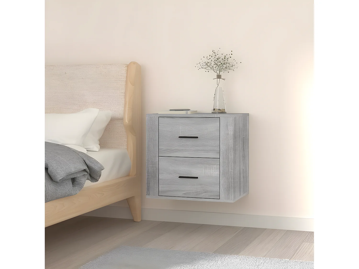 Nachtkastje wandgemonteerd 50x36x47 cm grijs sonoma eikenkleur NL98337