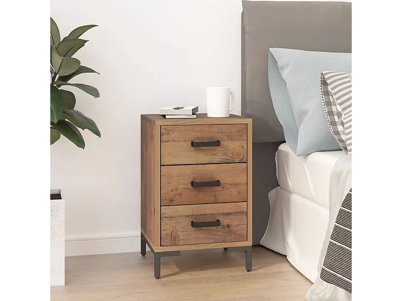 Mesita de noche madera maciza pino reciclada marrón 40x30x55 cm ES44166